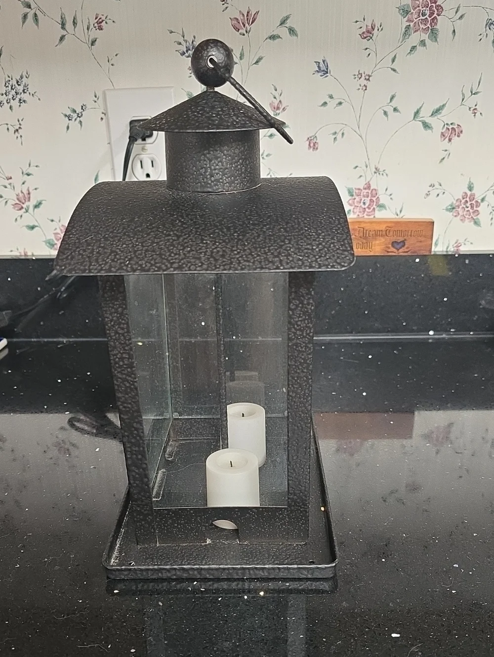 Vintage. Decorative Black Hanging Metal Lantern with Glass Panels